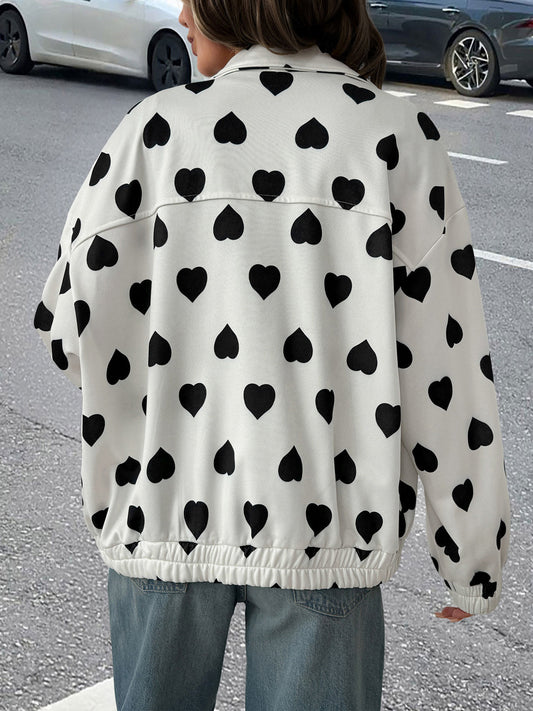 Street Casual Sweet Zipper Collared Love Coat Women Spring Autumn Jacket - Iyanka
