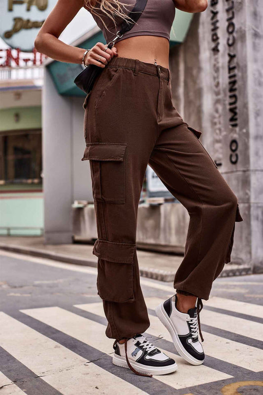 Women Loose Drawstring Design Denim Overalls Casual Sports