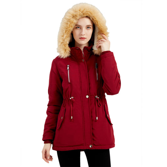 Autumn Winter Women Clothing Thick Lambskin Cotton-Padded Coat Women Loose Women Cotton Clothes Removable Hat Fleece Padded Coat - Iyanka