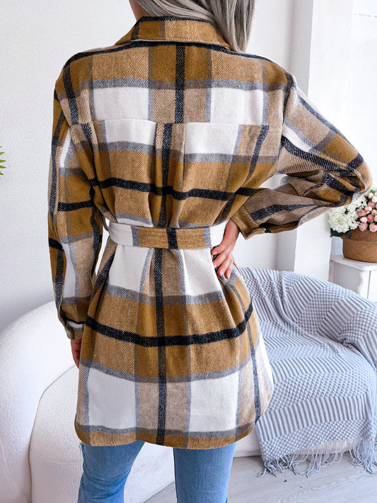 Autumn Winter Casual Long Sleeve Tied Thick Woolen Coat Women Clothing - Iyanka