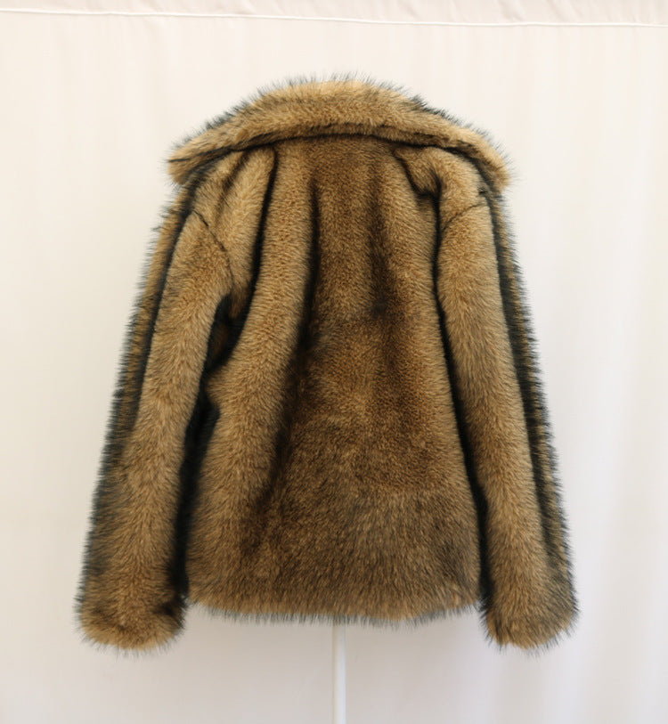 Women Fur Coat Imitated Mink Fur Collared Coat Winter Windproof Warm Loose Velvet Trench Coat plus Size - Iyanka