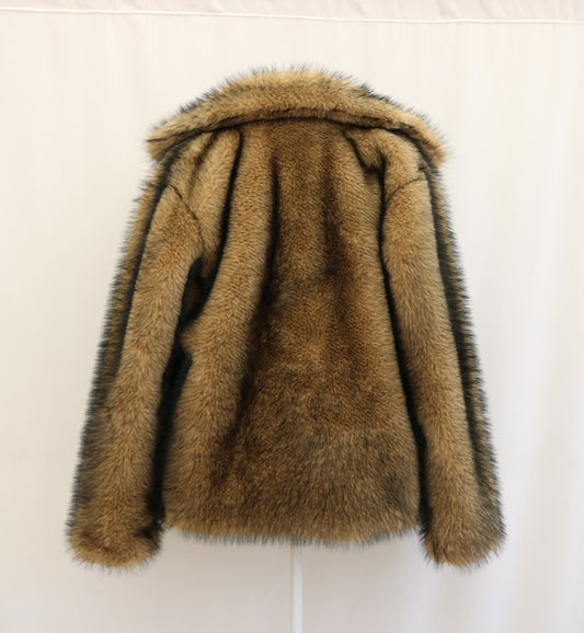 Women Fur Coat Imitated Mink Fur Collared Coat Winter Windproof Warm Loose Velvet Trench Coat plus Size - Iyanka