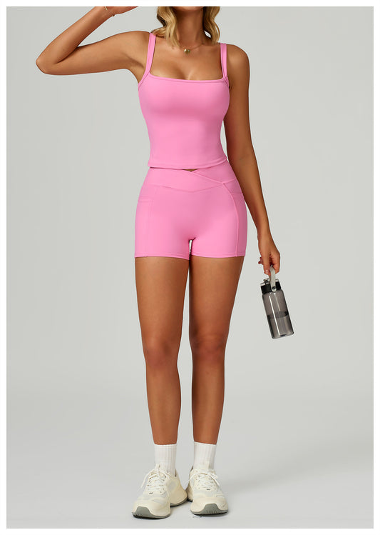 Double-Shoulder Strap Yoga Vest Nude Feel Beauty Back Slim Fit Sports Vest Outdoor Running Sports Workout Clothes - Iyanka