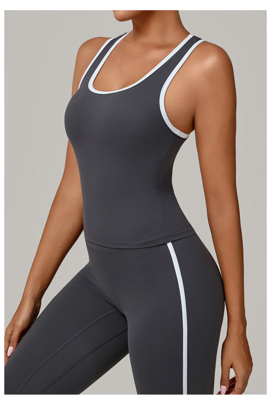 No Chest Pad Stitching Contrast Color Beauty Back Yoga Vest Quick Drying Workout Top Outer Wear Running Exercise Vest Women - Iyanka