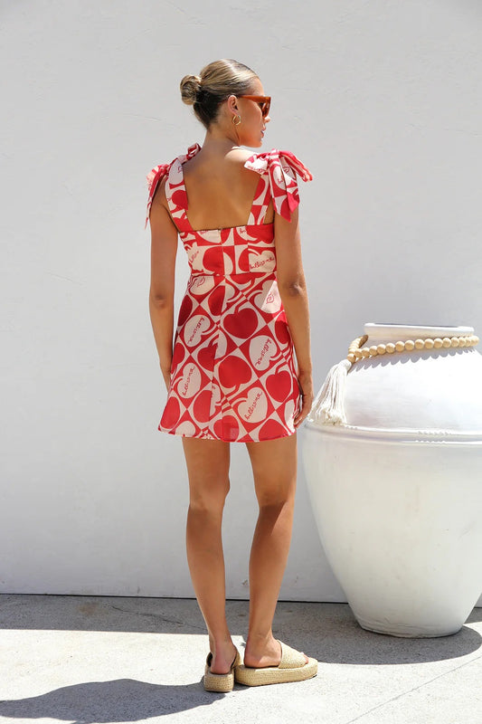 Summer Dress Printed V neck Lace up Mini Sling Dress