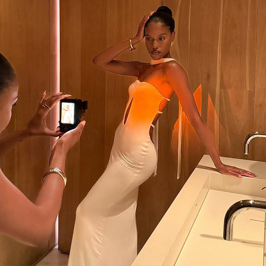 Sexy Cutout Backless Long Socialite Chest Wrapped Dress Sheath Dress with Scarf