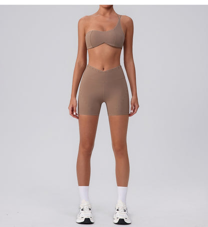 Summer Training Workout Clothes Outer Wear Beauty Back Hollow Out Cutout Vest Oblique Shoulder Yoga Bra Top Nude Feel Sports Underwear for Women - Iyanka