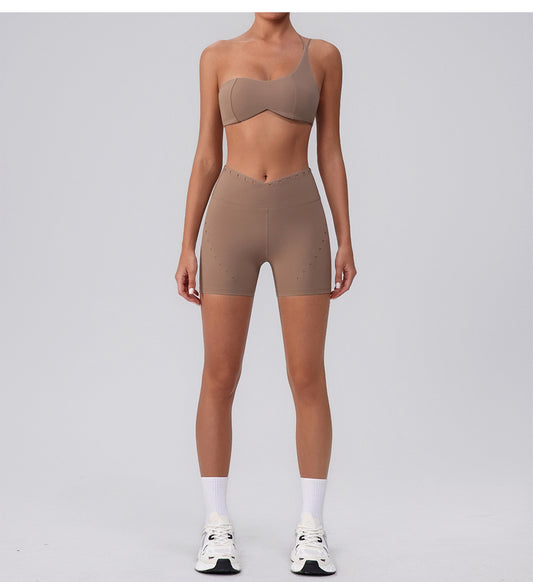 Summer Training Workout Clothes Outer Wear Beauty Back Hollow Out Cutout Vest Oblique Shoulder Yoga Bra Top Nude Feel Sports Underwear for Women - Iyanka
