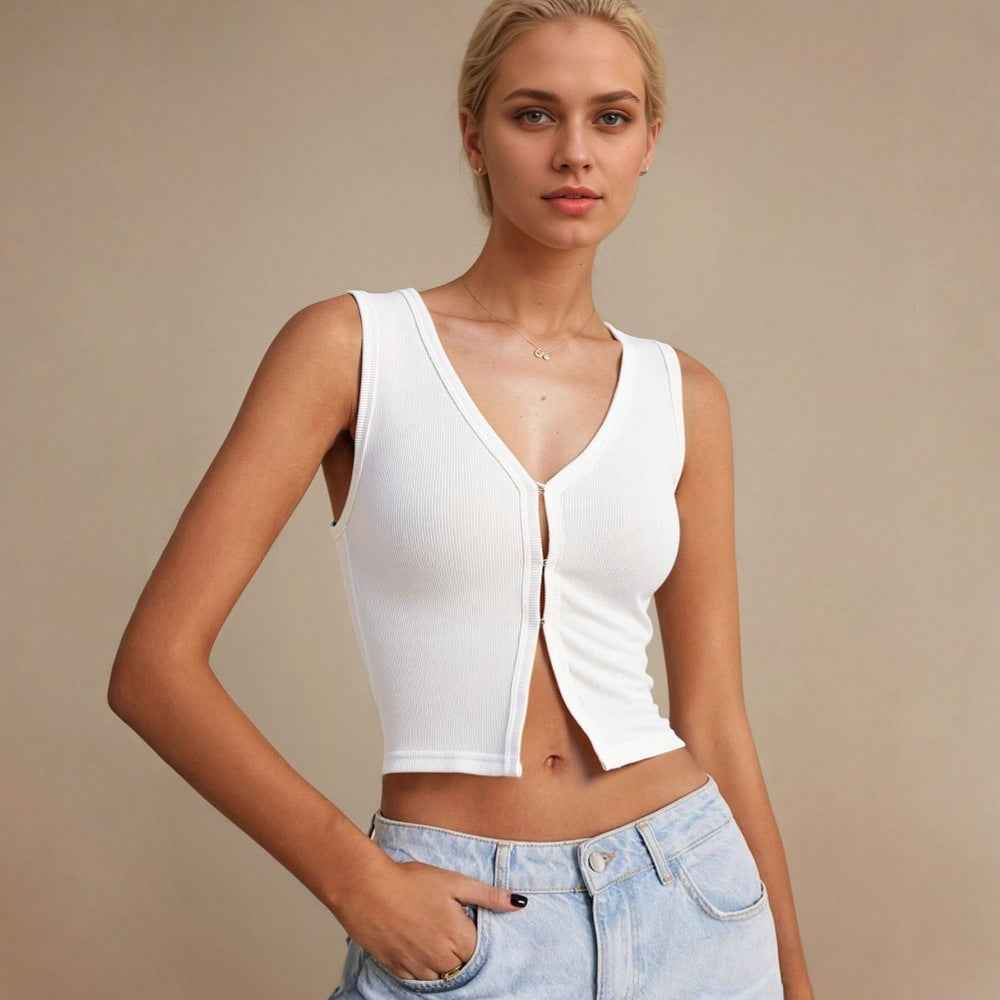 Women’s Summer Slim Fit V-Neck Sleeveless Cropped Top