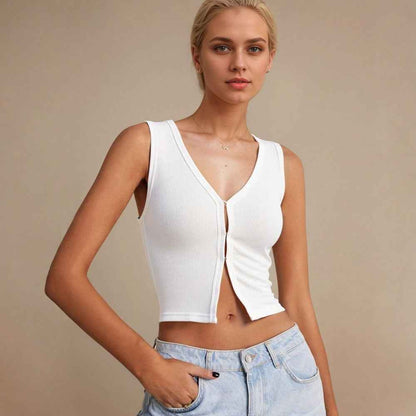 Women’s Summer Slim Fit V-Neck Sleeveless Cropped Top