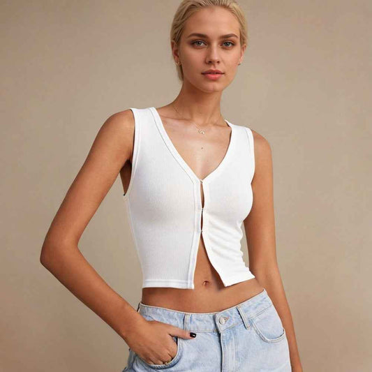 Women’s Summer Slim Fit V-Neck Sleeveless Cropped Top
