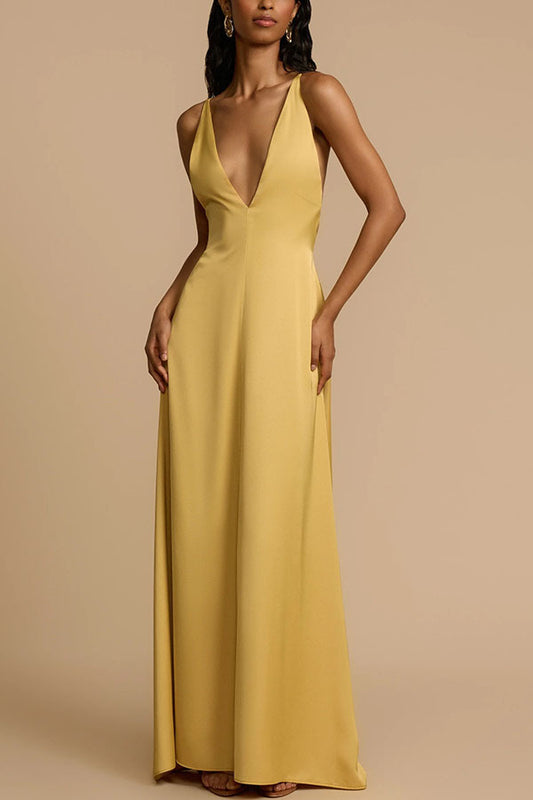 Summer Sexy Backless V neck Satin Maxi Dress Women - Iyanka