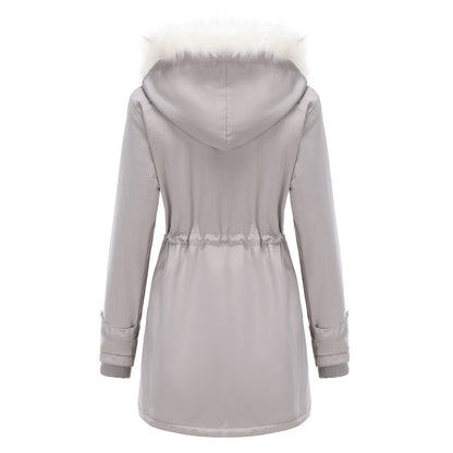 Autumn Winter Detachable Fur Collar Women Overcome Long Sleeve Hooded Cotton Padded Coat Fleece Coat Cotton Padded Coat Women - Iyanka