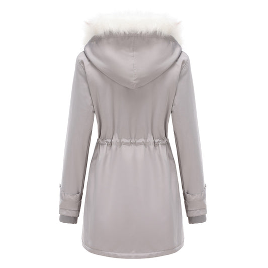 Autumn Winter Detachable Fur Collar Women Overcome Long Sleeve Hooded Cotton Padded Coat Fleece Coat Cotton Padded Coat Women - Iyanka