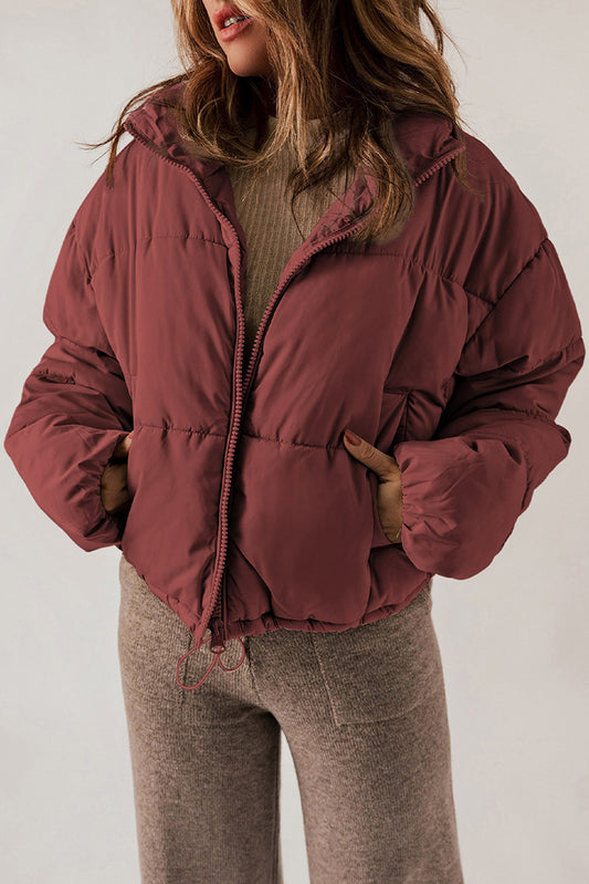 Casual All Matching Solid Color Warm Keeping Cotton Padded Coat Women Winter Stand Collar Thick Zipper Jacket Women - Iyanka