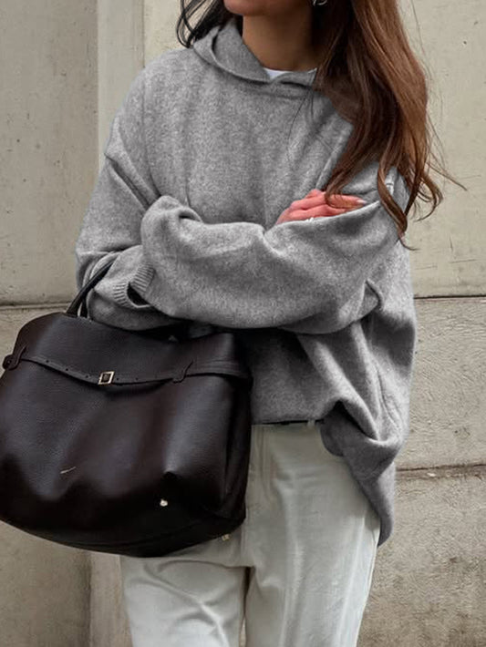 Casual Minimalist Long Sleeve Hooded Sweater Woolen - Iyanka