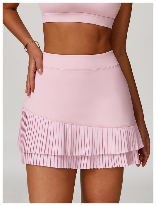 Sports Skirt Nude Feel High Waist Belly Wrap Pleated Skirt Anti Exposure Bottom Shorts Pocket Skirt - Iyanka