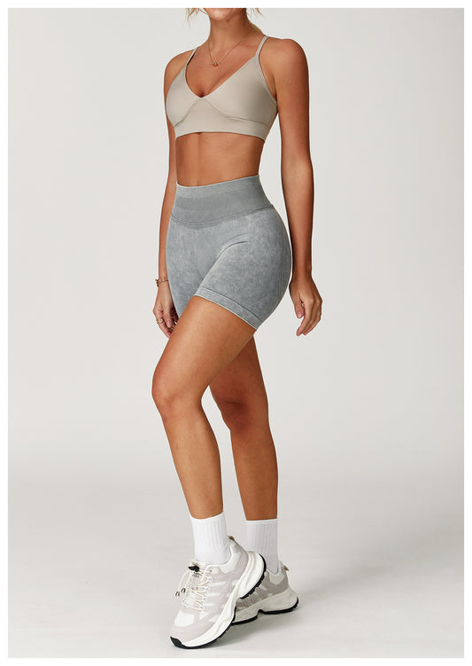 Seamless Stone Washed Yoga Shorts High Waist Hip Lift Shorts Skinny Running Sports Fitness Yoga Pants Women - Iyanka