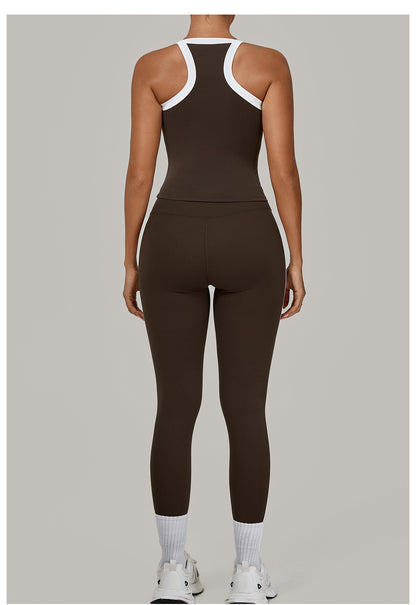 Contrast Color Binding Sports Suit Women Tight Nude Feel Yoga Clothes Sports Outdoor Fitness Two Piece Sets - Iyanka
