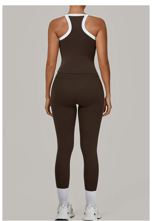 Contrast Color Binding Sports Suit Women Tight Nude Feel Yoga Clothes Sports Outdoor Fitness Two Piece Sets - Iyanka