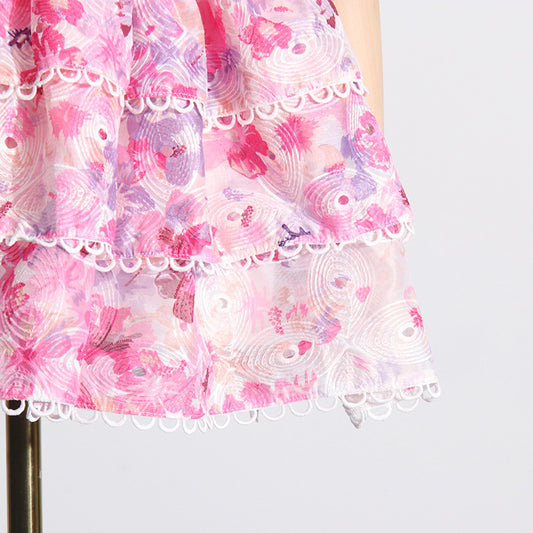 Seaside Beach Vacation Summer Tube Top Floral Print Slim Fit Ruffled Dress for Women