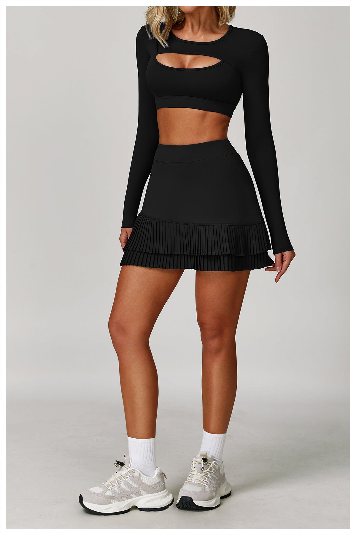 Sports Skirt Nude Feel High Waist Belly Wrap Pleated Skirt Anti Exposure Bottom Shorts Pocket Skirt - Iyanka