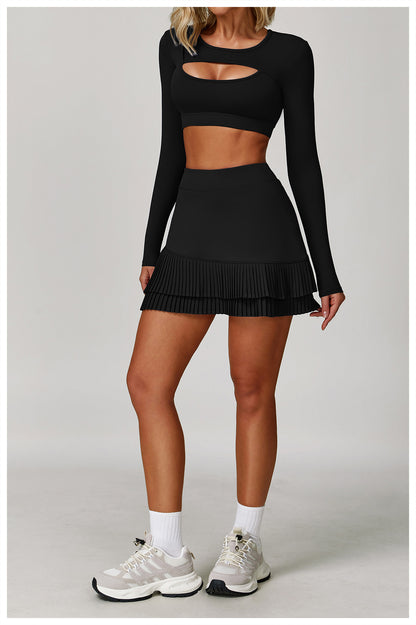 Sports Skirt Nude Feel High Waist Belly Wrap Pleated Skirt Anti Exposure Bottom Shorts Pocket Skirt - Iyanka