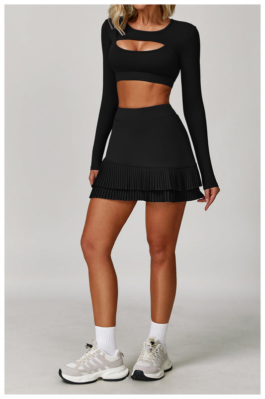 Sports Skirt Nude Feel High Waist Belly Wrap Pleated Skirt Anti Exposure Bottom Shorts Pocket Skirt - Iyanka