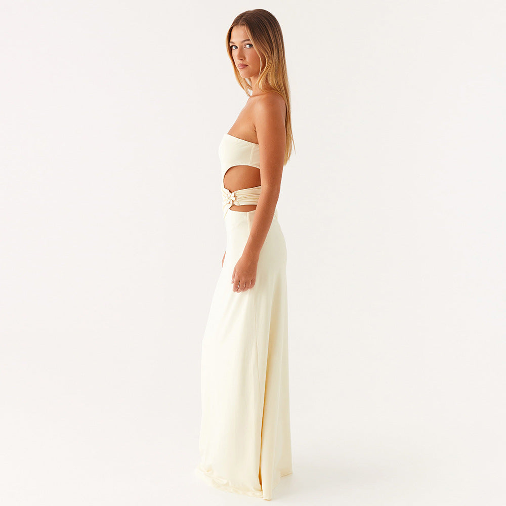 Summer Tube Top Women Dress Sexy Sexy Side Waist Hollow Out Cutout Sheath Dress