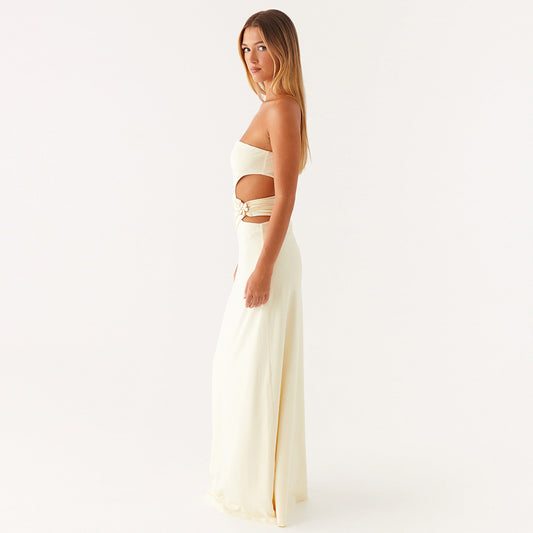 Summer Tube Top Women Dress Sexy Sexy Side Waist Hollow Out Cutout Sheath Dress