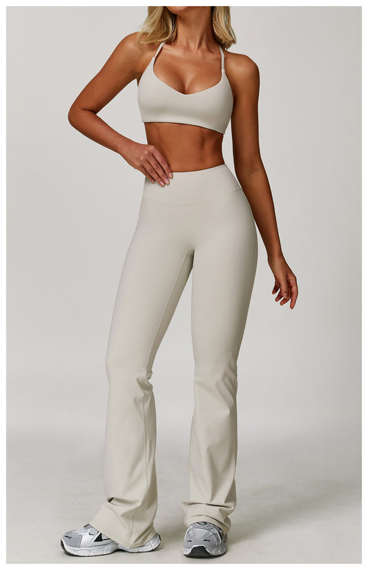 Brushed High Waist Yoga Trousers Tight Wide Leg Bell Bottoms Running Sports Fitness Bootcut Trousers - Iyanka