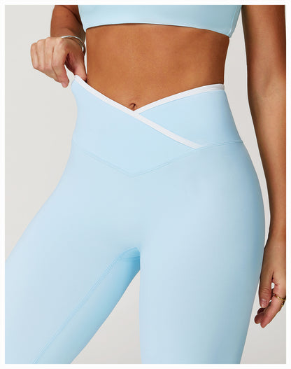 Nude Feel Skinny Yoga Pants Cross High Waist Contrast Color Tights Women Sports Running Fitness Pants - Iyanka