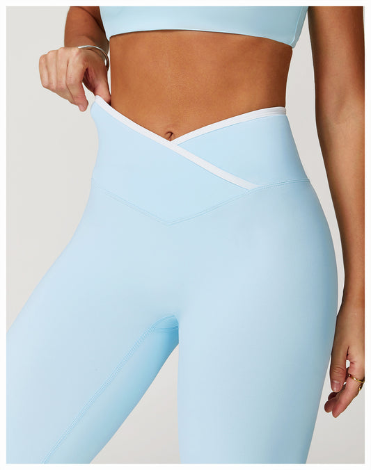 Nude Feel Skinny Yoga Pants Cross High Waist Contrast Color Tights Women Sports Running Fitness Pants - Iyanka