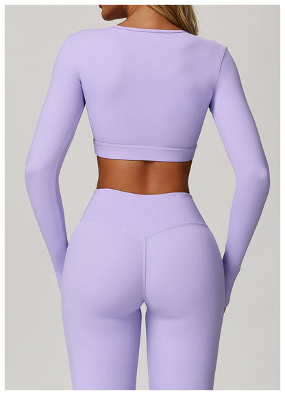 Nude Feel Tight Yoga Long Sleeve Shockproof Sports Hollow Out Cutout T shirt Running Workout Yoga Top - Iyanka