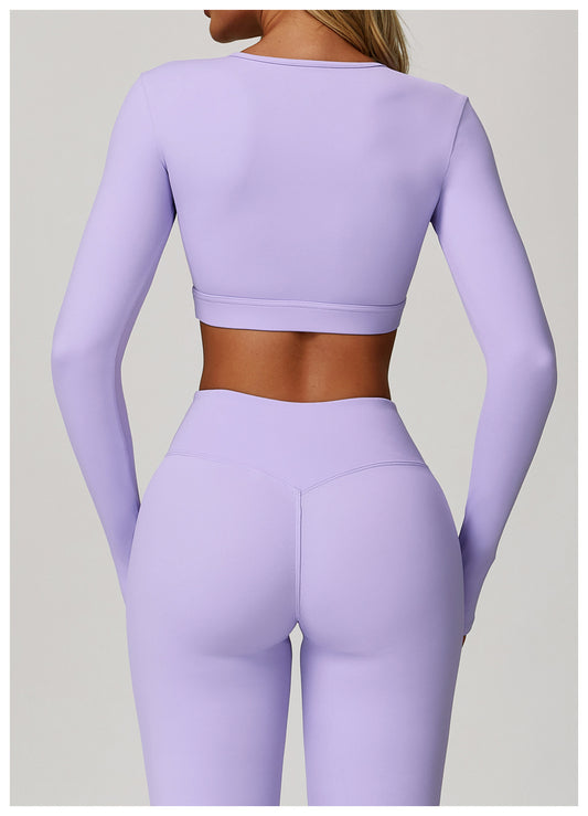 Nude Feel Tight Yoga Long Sleeve Shockproof Sports Hollow Out Cutout T shirt Running Workout Yoga Top - Iyanka
