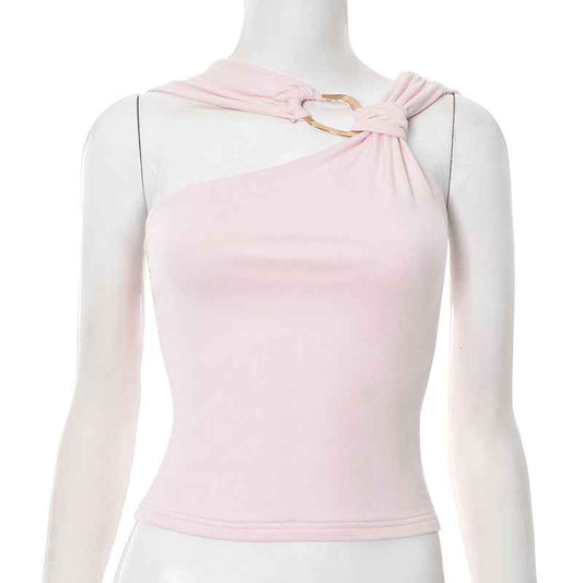 Women’s Summer Slim Fit Decorative Sloping Shoulder Backless Vest