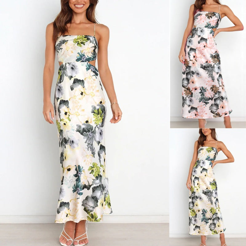 Summer Lace Printing Satin Elegant Dress for Women - Iyanka