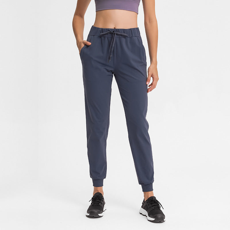 Spring Summer Elastic Lace-up Waist Yoga Pants Simple Straight Sports Casual Elastic Ankle-Tied Cropped Pants for Women - Iyanka