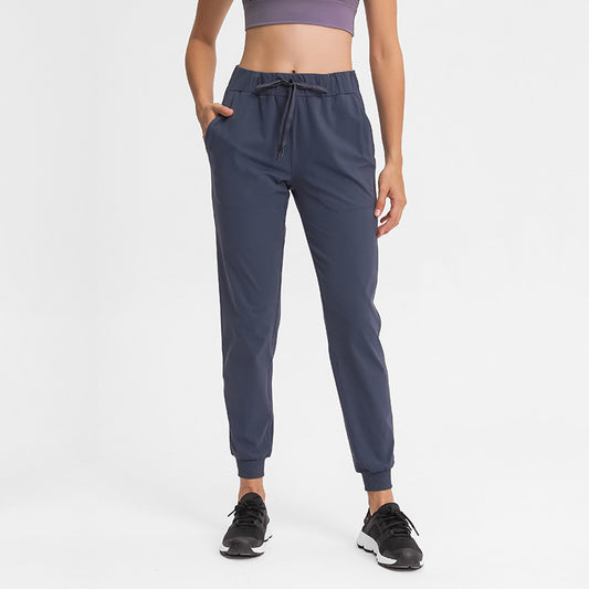 Spring Summer Elastic Lace-up Waist Yoga Pants Simple Straight Sports Casual Elastic Ankle-Tied Cropped Pants for Women - Iyanka