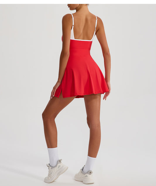 Contrasting Color Dress Intrazone Chest Pad Anti Exposure Base Tennis Beauty Back Adjustable Shoulder Strap - Iyanka