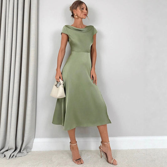 Women Clothing High Grade Summer Split Artificial Silk Dress Satin Long Dress - Iyanka