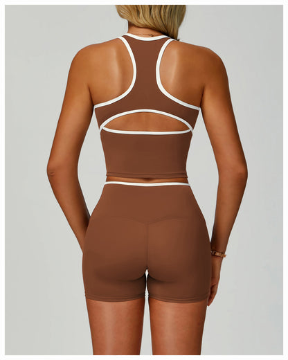 Contrast Color Binding Sports Vest Naked Women Feeling Hollow Out Cutout out Beauty Back Exercise Underwear Skinny Running Workout Clothes - Iyanka