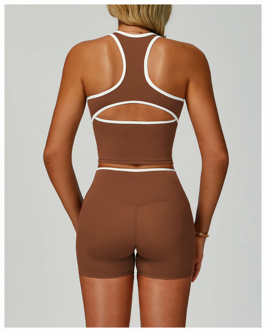 Contrast Color Binding Sports Vest Naked Women Feeling Hollow Out Cutout out Beauty Back Exercise Underwear Skinny Running Workout Clothes - Iyanka