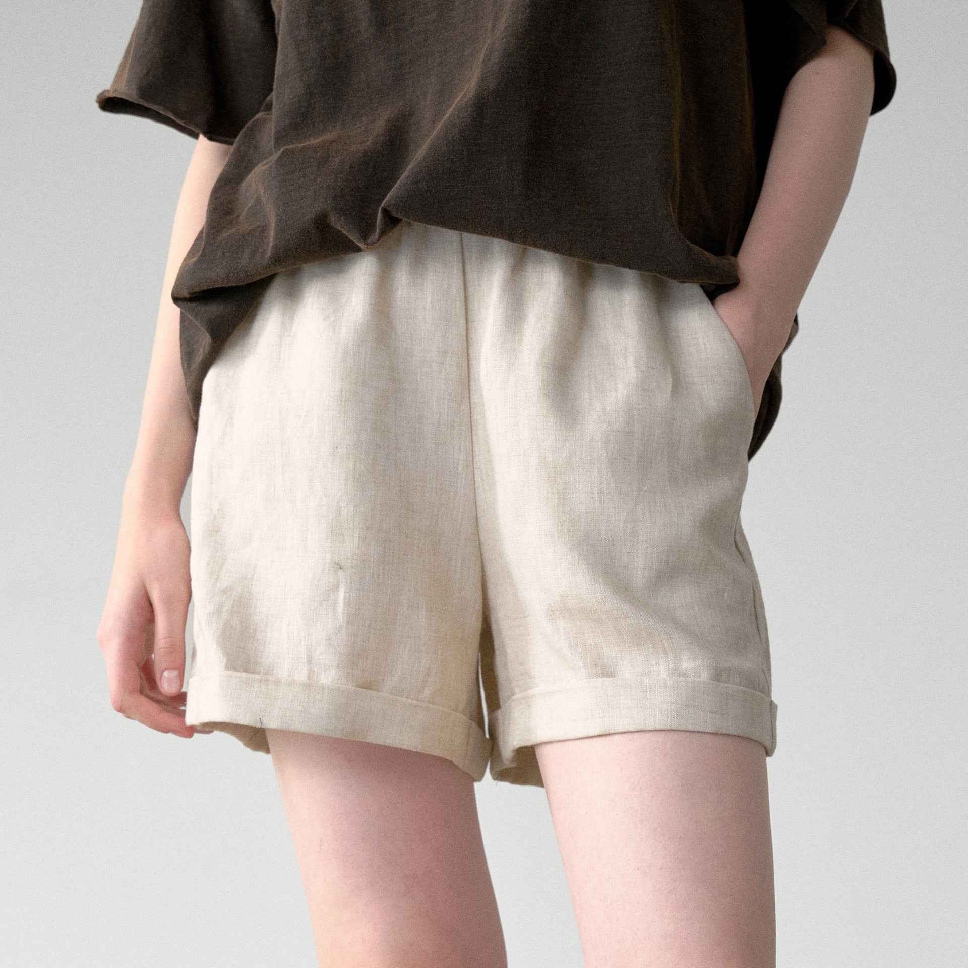 Pure Linen Elastic Waist Shorts Summer Draping Comfort Casual Shorts Breathable Sweat Free Pants