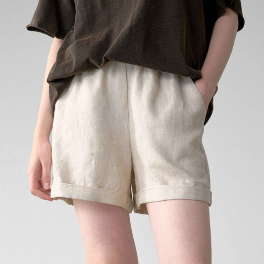 Pure Linen Elastic Waist Shorts Summer Draping Comfort Casual Shorts Breathable Sweat Free Pants