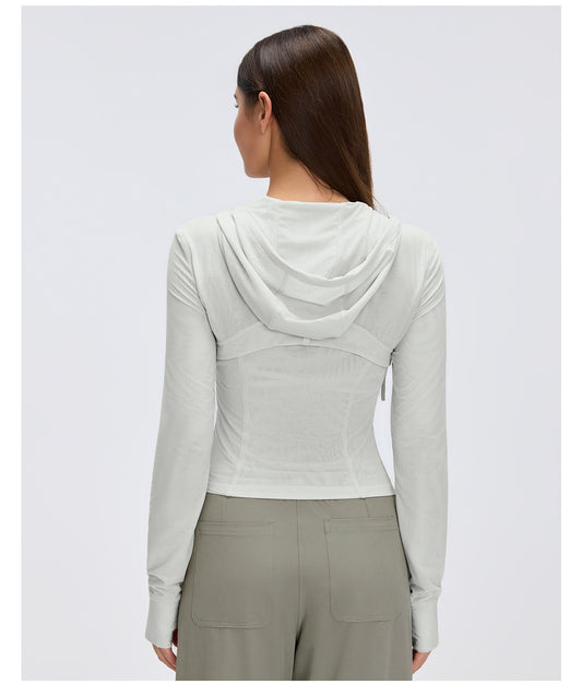 Breathable Mesh Hooded Yoga Jacket Naked Women Sense Slim Fit Slimming Zipper Running Sports Fitness Jacket