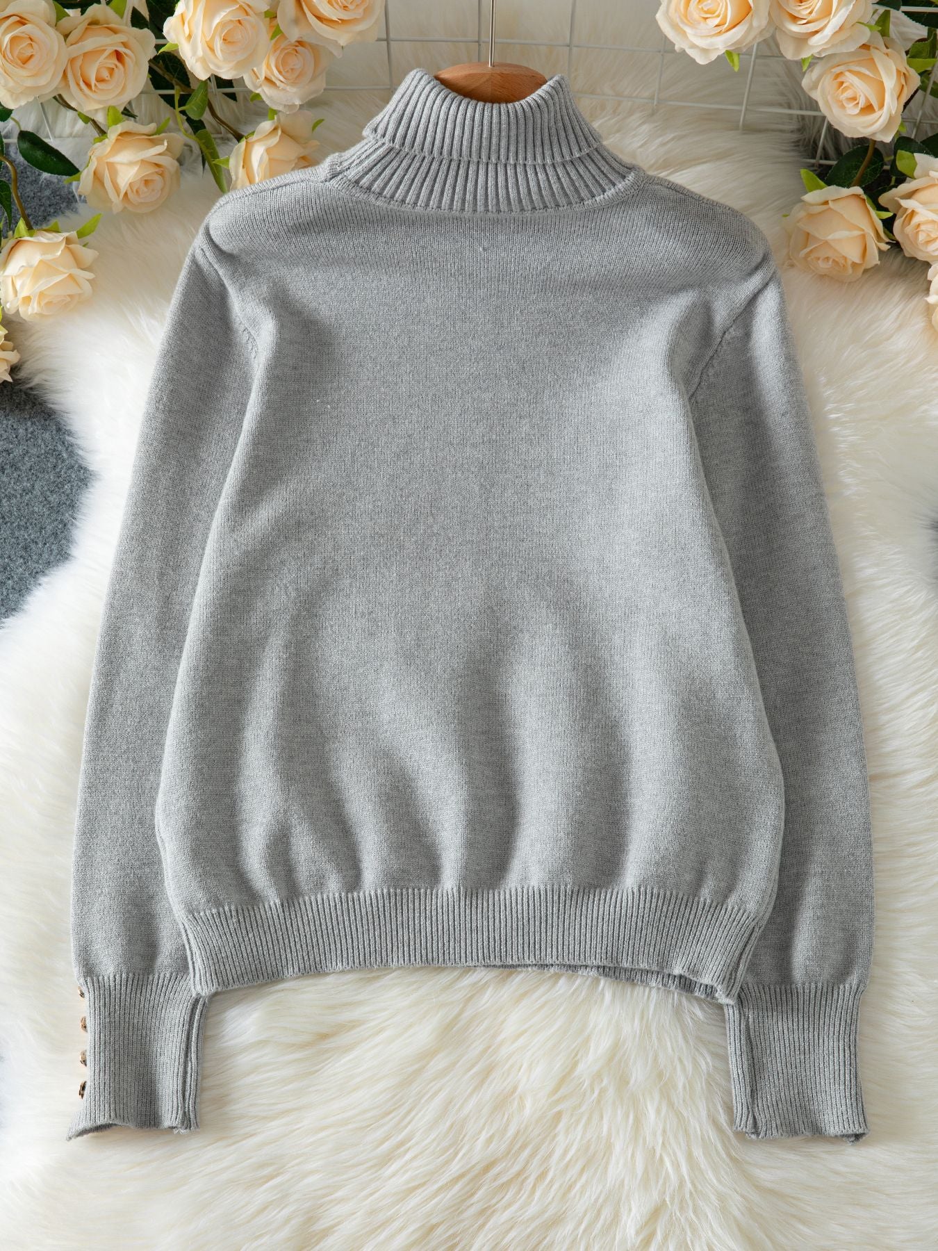 Women Elegant Fall Winter Lapels Knitwear Solid Color Buttons Pullover Sweater Top - Iyanka