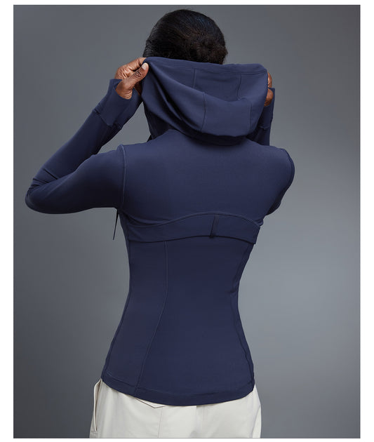 Yoga Jacket Women Slim Fit Slimming Hooded Cardigan Coat Running Sports Fitness Long Sleeved Upper Garment - Iyanka