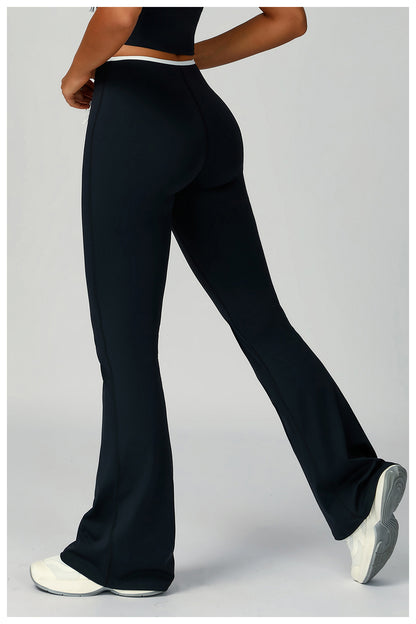 Contrast Color Binding Bell Bottom Pants Yoga Fitness Exercise Bootcut Trousers High Waist Slim Flare Pants Bell-Bottom Pants Women - Iyanka