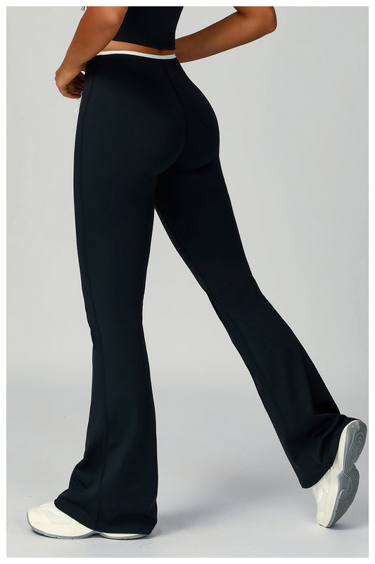 Contrast Color Binding Bell Bottom Pants Yoga Fitness Exercise Bootcut Trousers High Waist Slim Flare Pants Bell-Bottom Pants Women - Iyanka